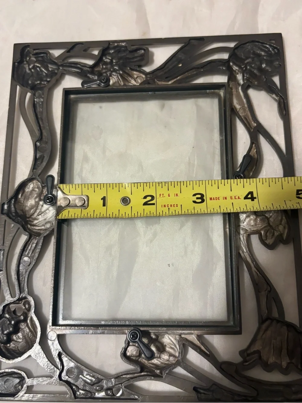 Art Nouveau Style Pewter Toned Tulip Flower Metal Floral Photo Frame